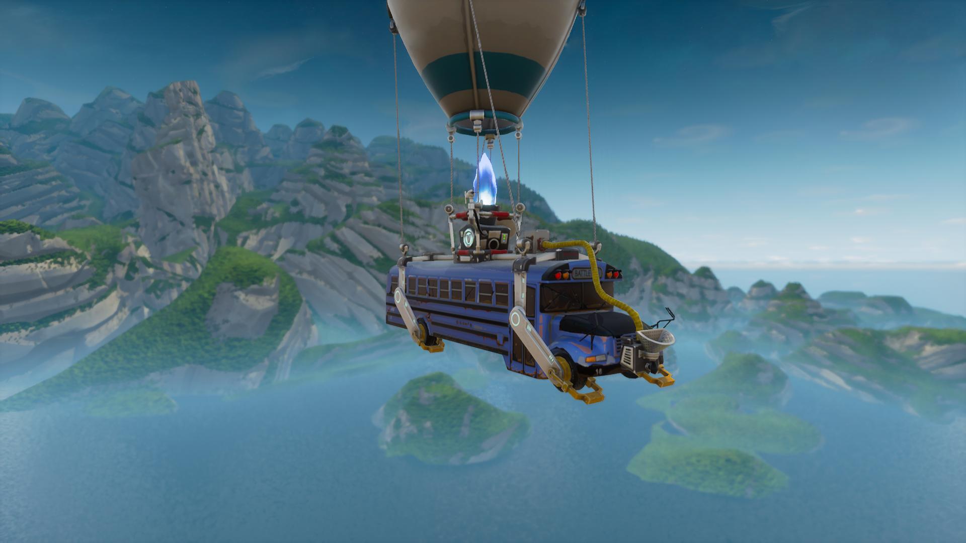 フォートナイトの気球で移動するバス