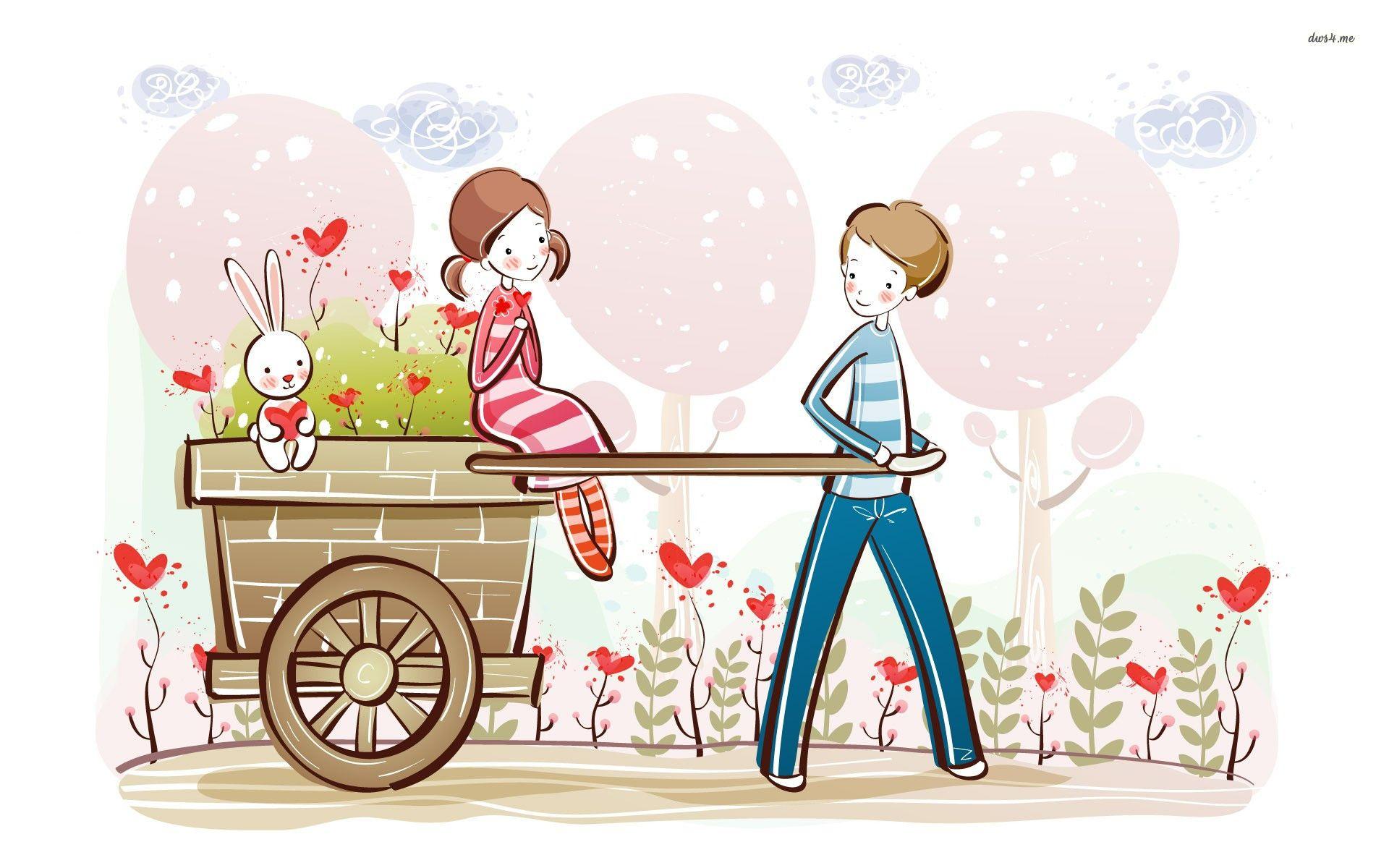 Free Cute Cartoon Love Couple Wallpaper, Download Free Clip Art