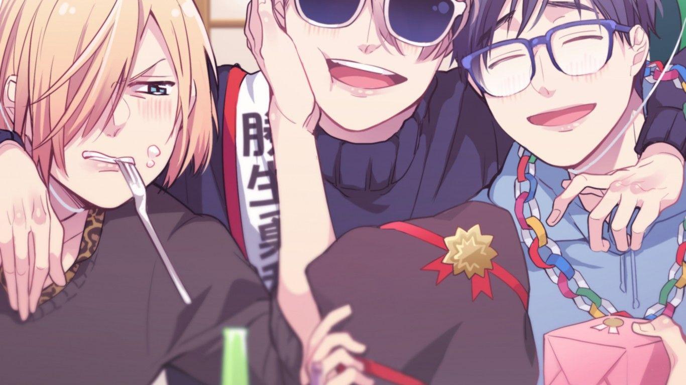 Download 1366x768 Victor Nikiforov, Yuri Plisetsky, Katsuki Yuuri