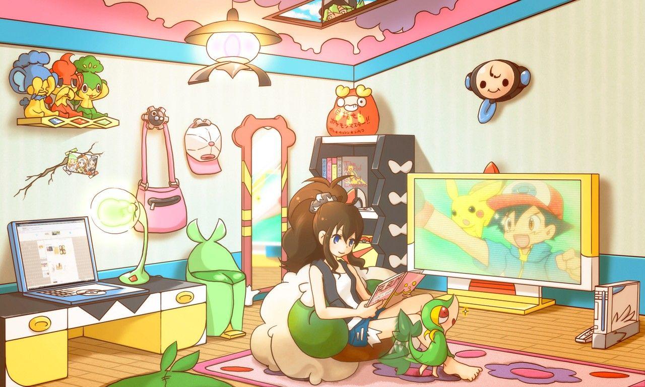 Wallpaper, illustration, anime girls, room, cartoon, Pok mon