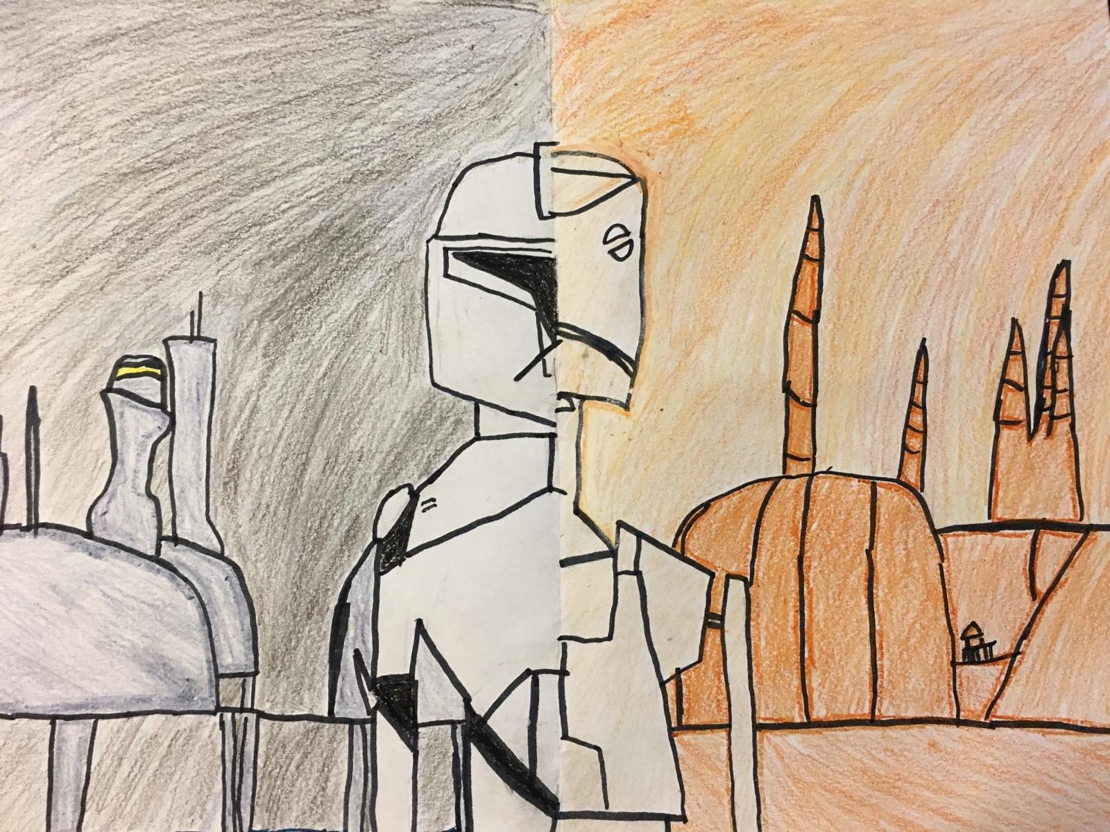 Cool pic of a Clone Trooper and Battle Droid drawn by my 11 year