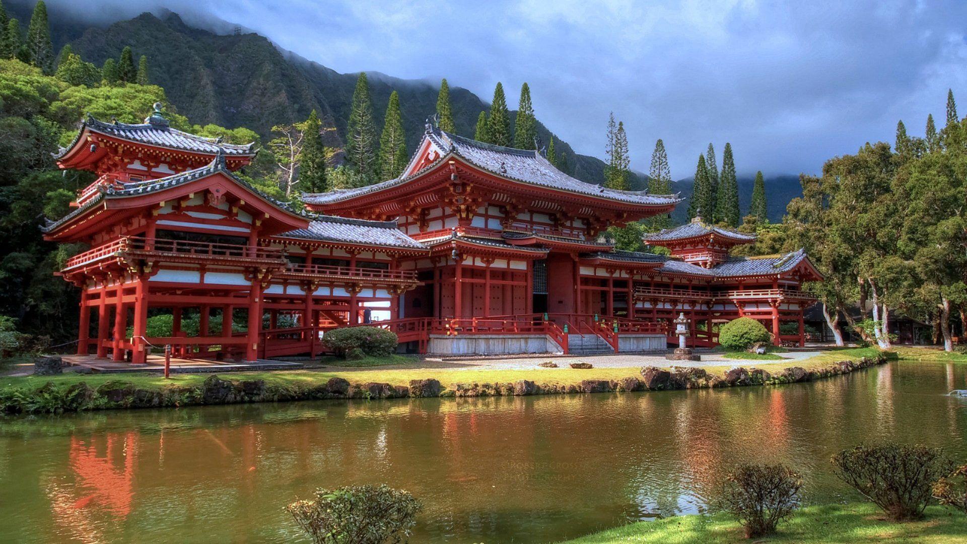 Religious Buddist Temple Oahu Hawaii Buddhist Hi Reflection