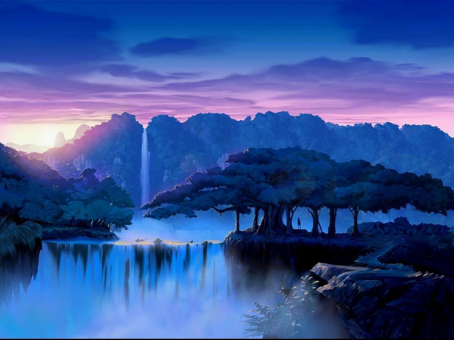 Landscape nature dream trees waterfalls waterfall sunset sunrise