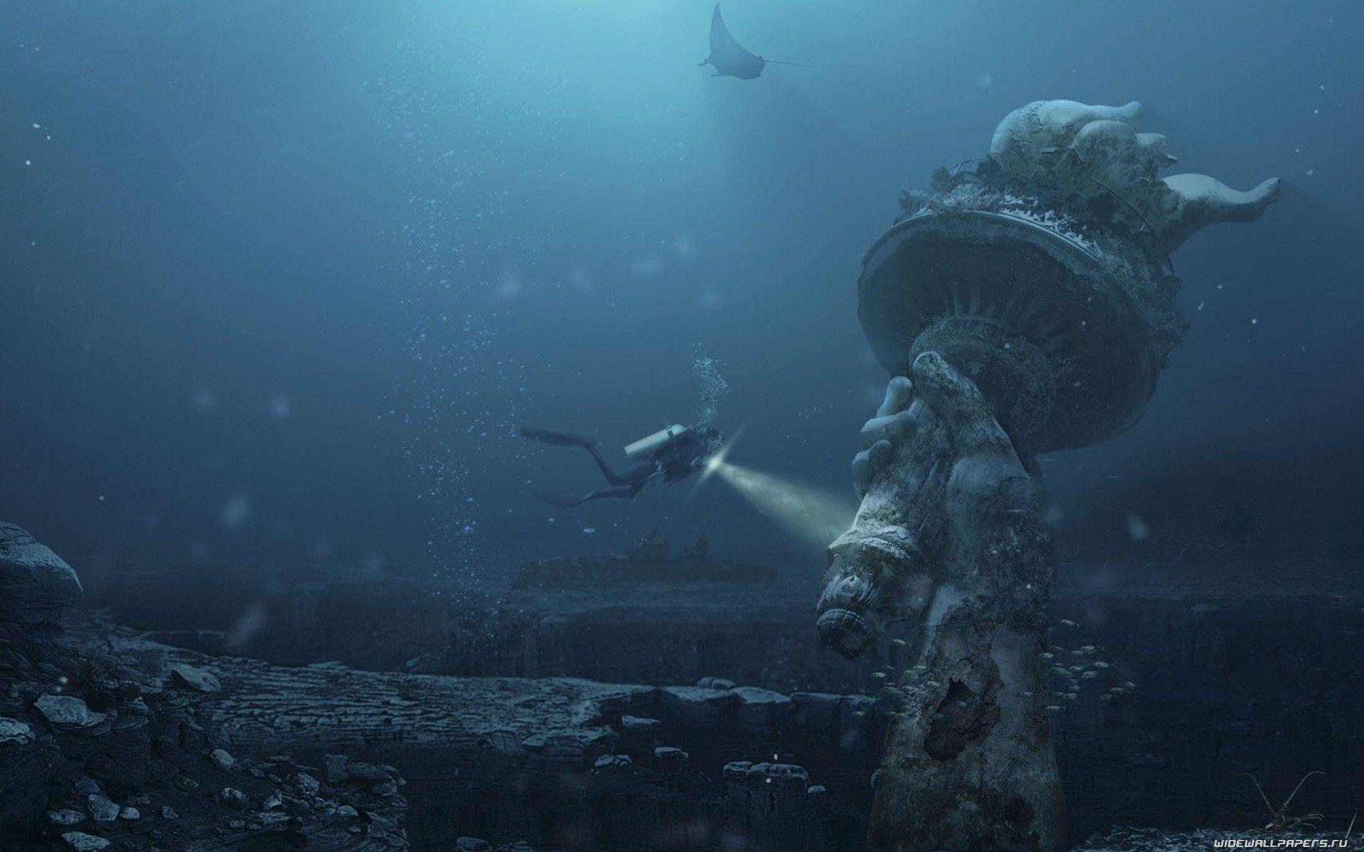 Liberty underwater apocalyptic photomanipulation global warming