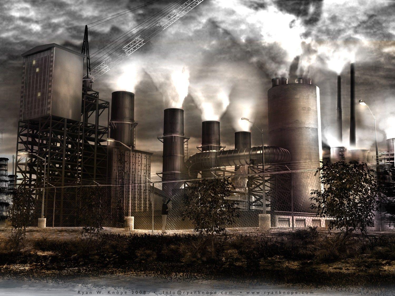 Global Warming Knope Ryanknope Person Building Factory Streetlight