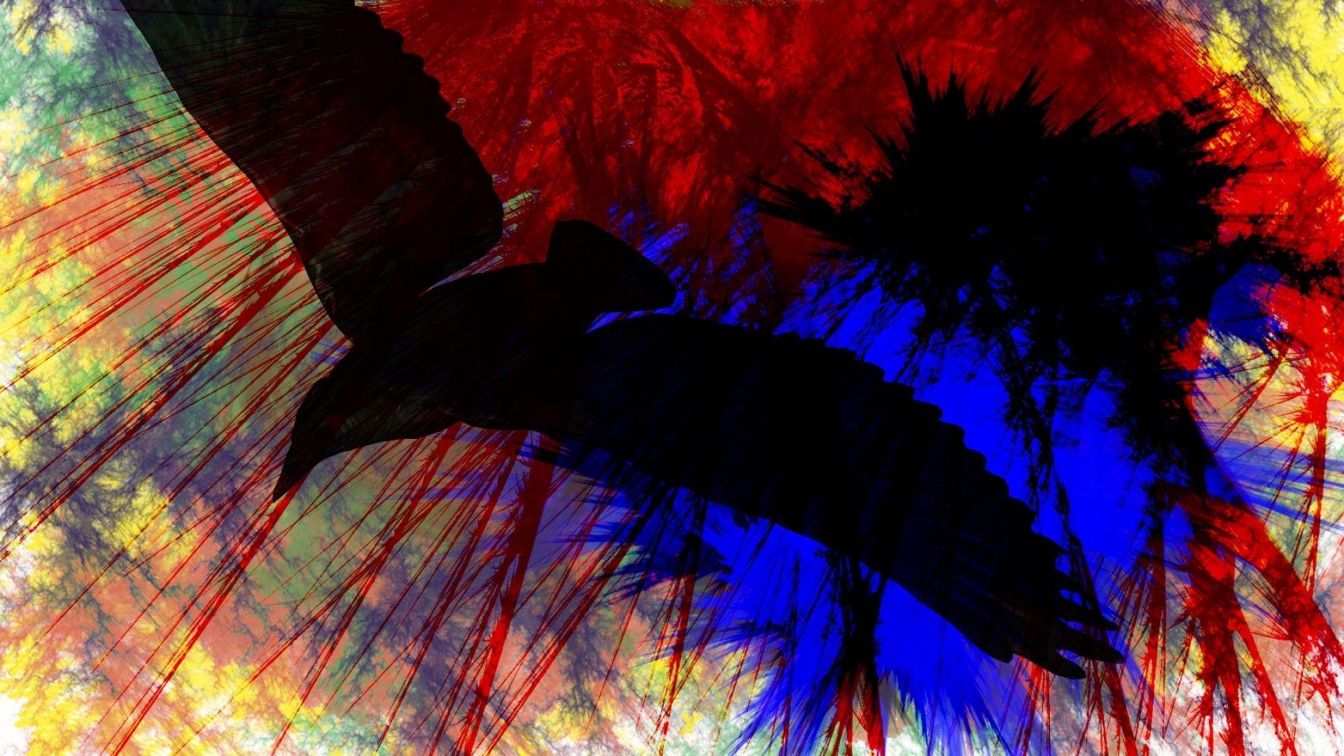 Download Wallpaper 1920x1080 Birds, Flying, Paint, Stripes, Bright