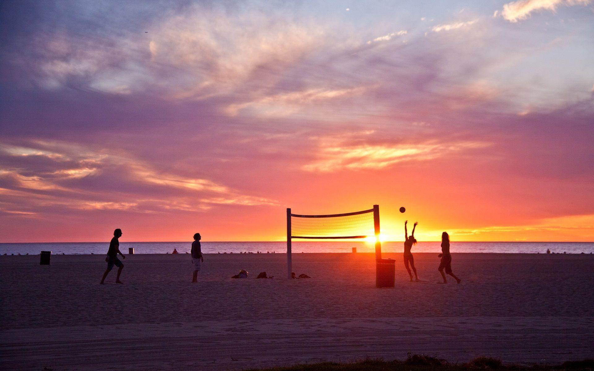 Venice beach, Los Angeles, California, USA, sunset, volleyball