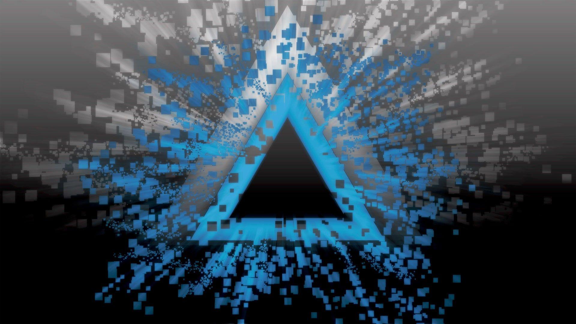 abstract, blue, black, white, burst, triangle, pixelated wallpaper
