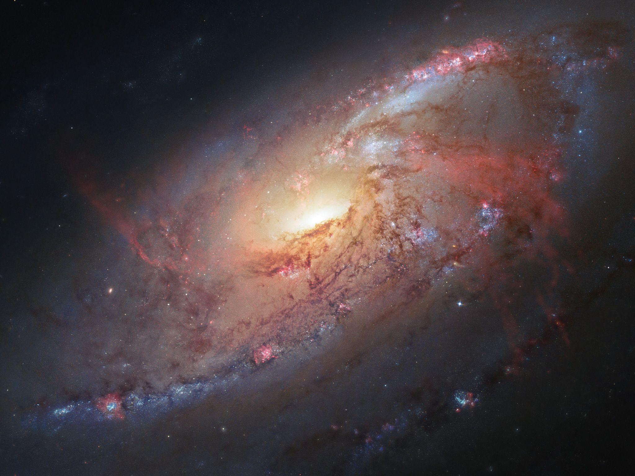 Wallpaper, NASA, Milky Way, nebula, atmosphere, spiral galaxy, astronomy, Hubble, ESA, european, outer space, astronomical object, agency, europeanspaceagency, m106 2048x1536
