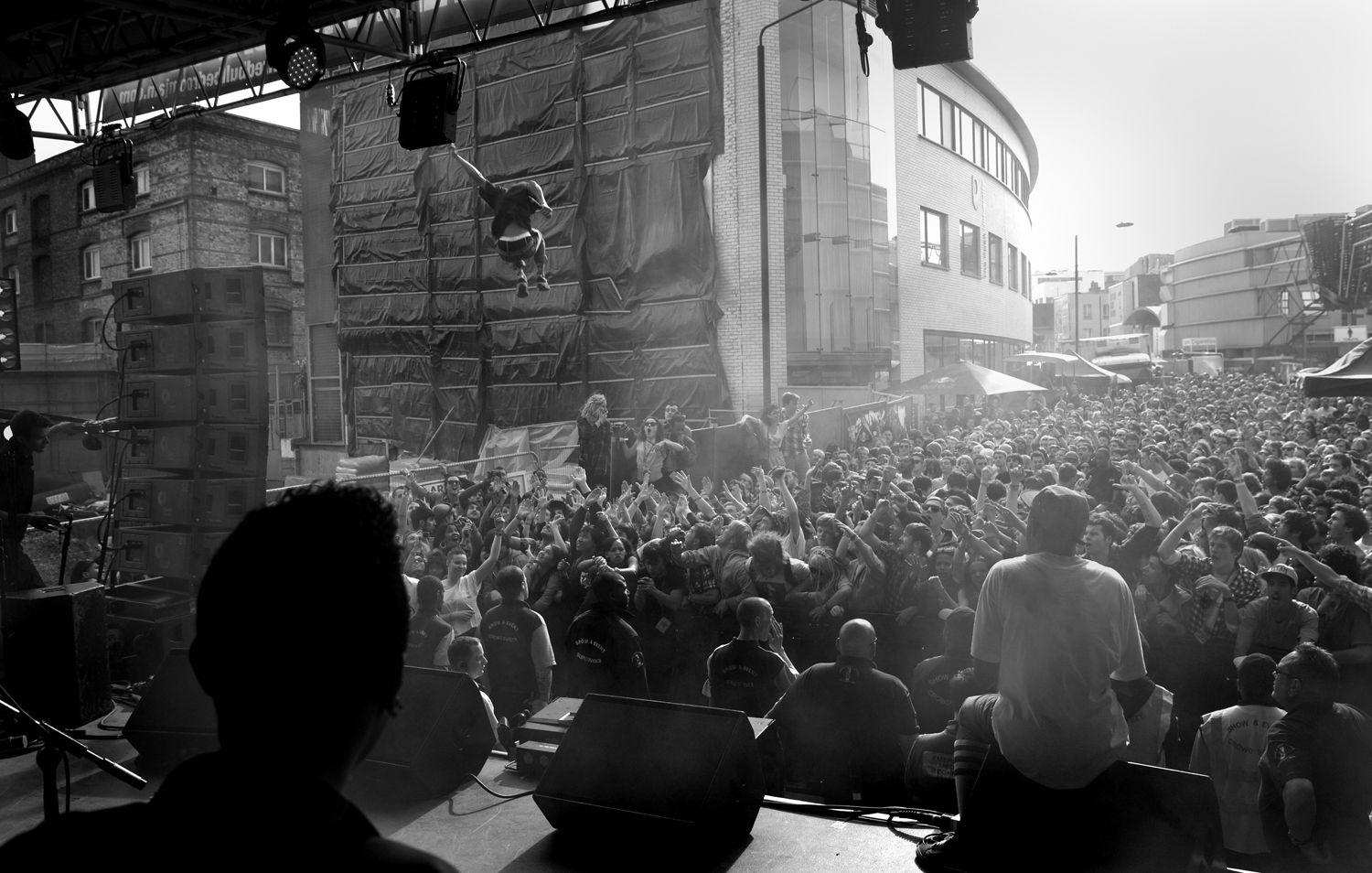 Lil Uzi Hardy jumps off the sound tent at Rolling Loud while