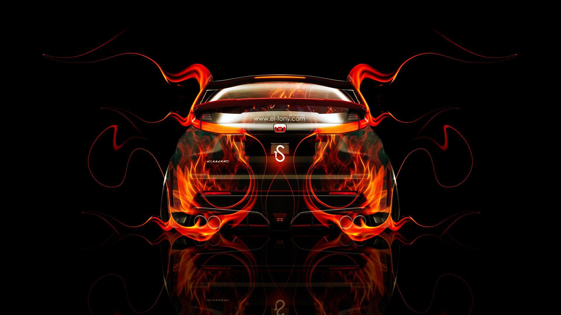 Honda Civic Type R Back Fire Abstract Car 2014