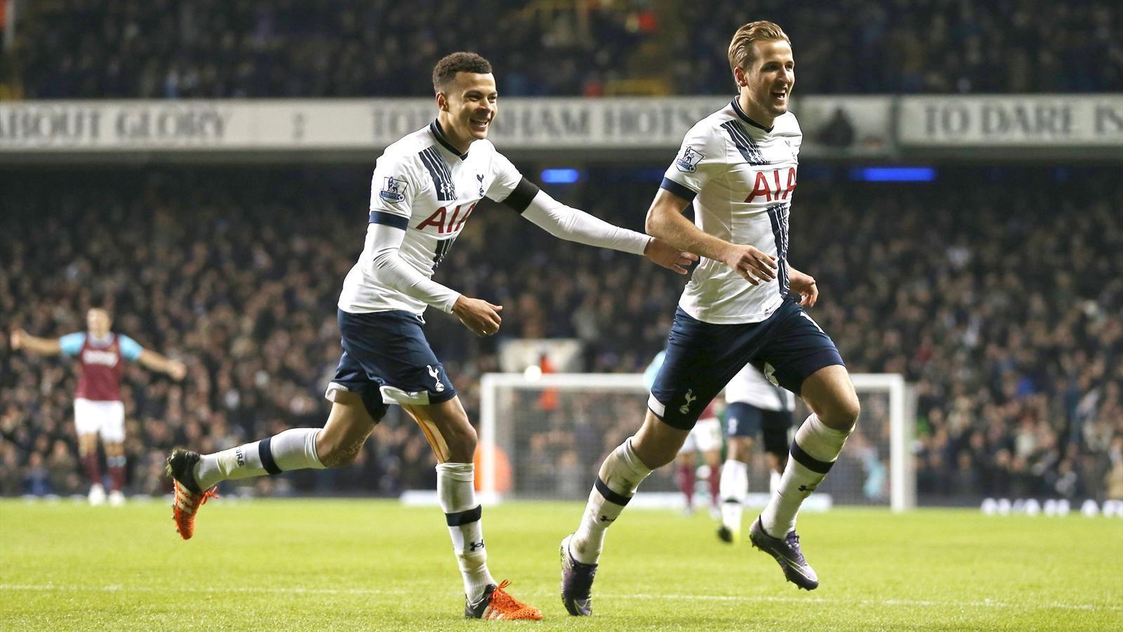 Dele Alli and Harry Kane celebrate for Tottenham Minutes