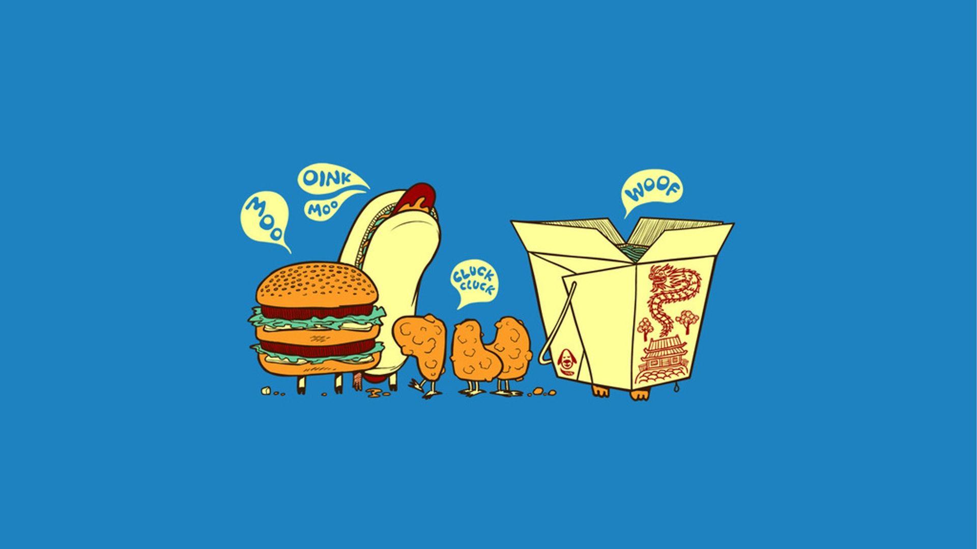 food, funny, hotdogs, cows, hamburgers, chicken wings wallpaper