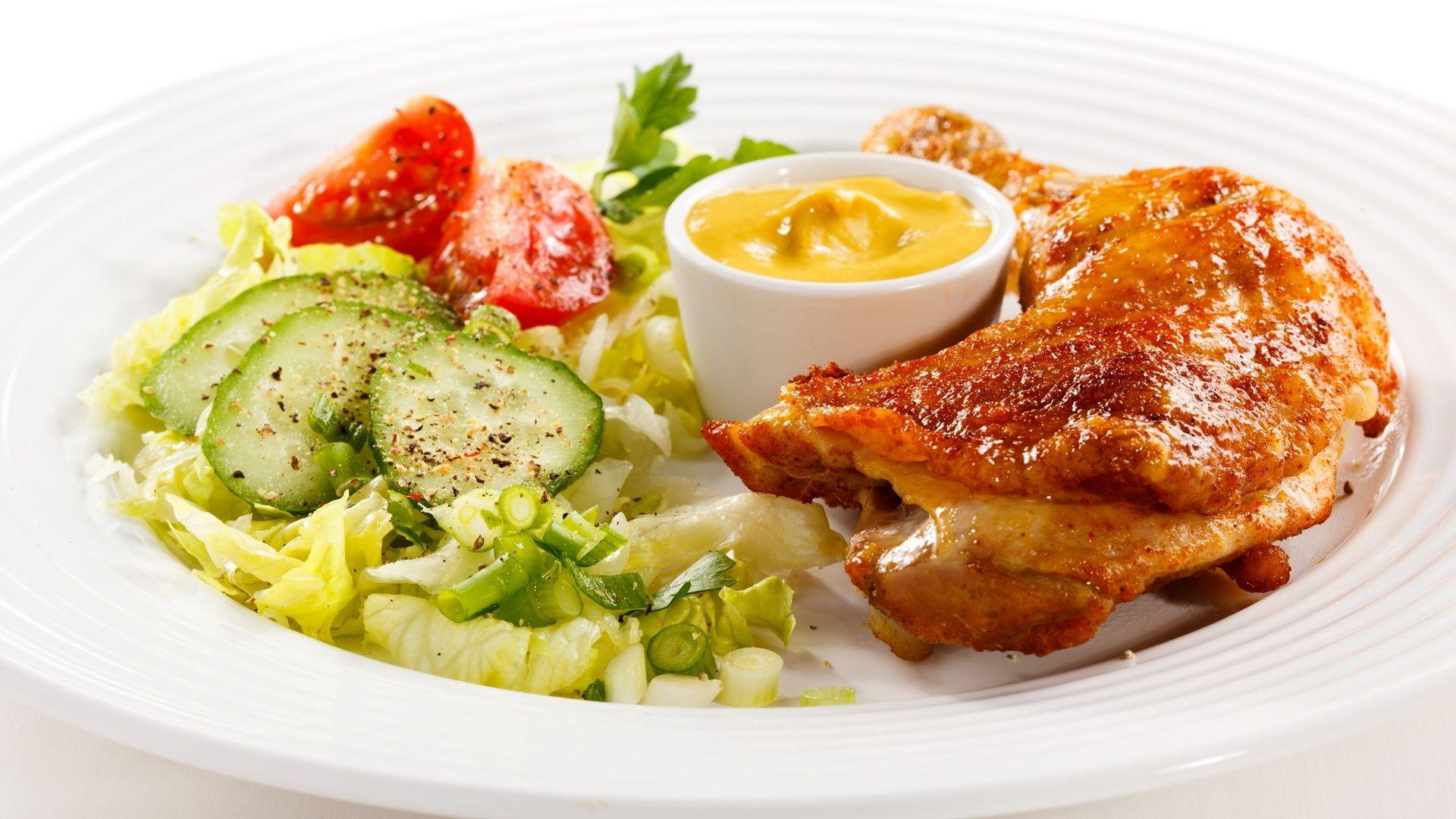 Download Wallpaper 1920x1080 Chicken, Salad, Sauce, Spices Full HD