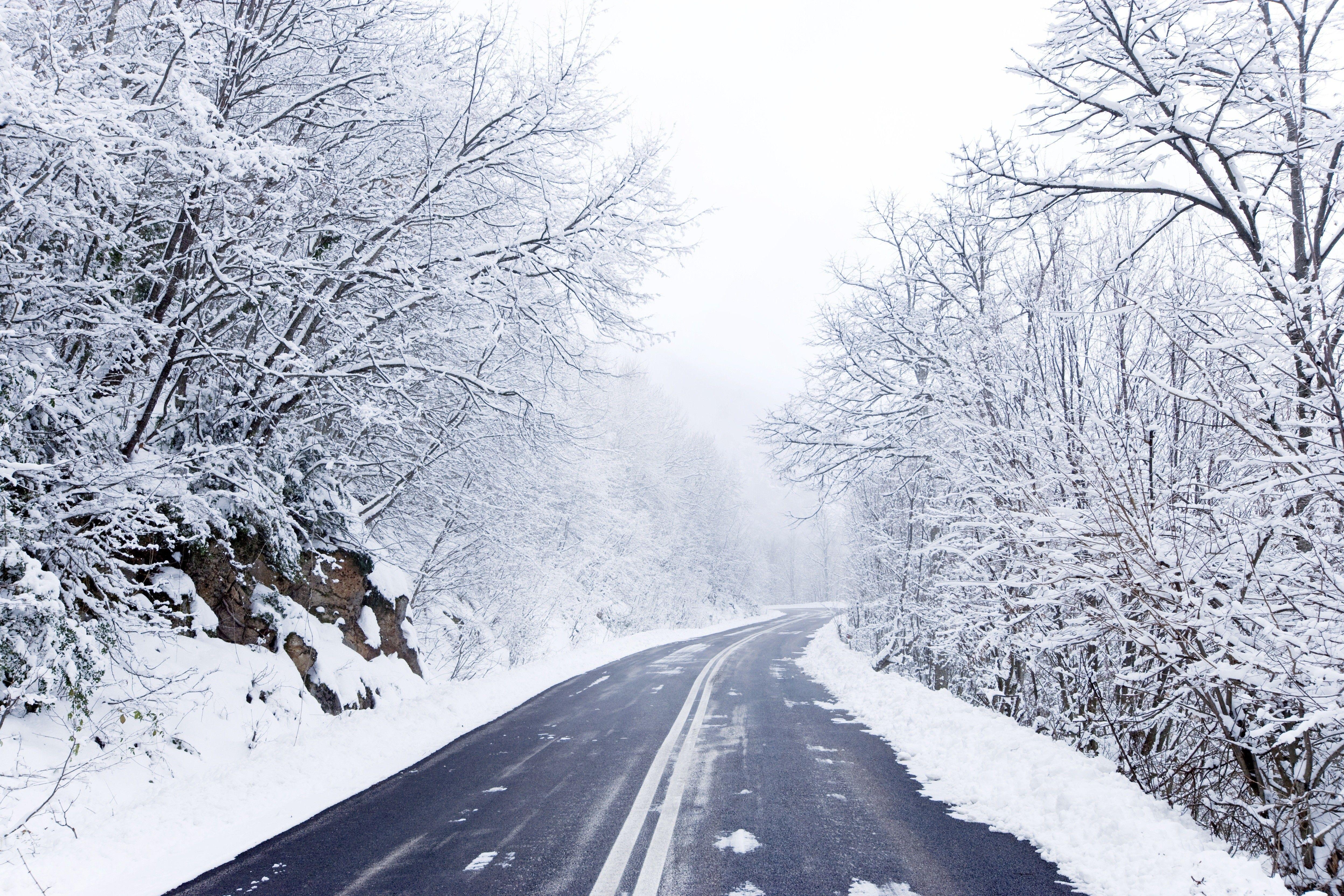 Winter: Winter Snow Road Time Snowy Nature Trees Ios 8 Wallpaper