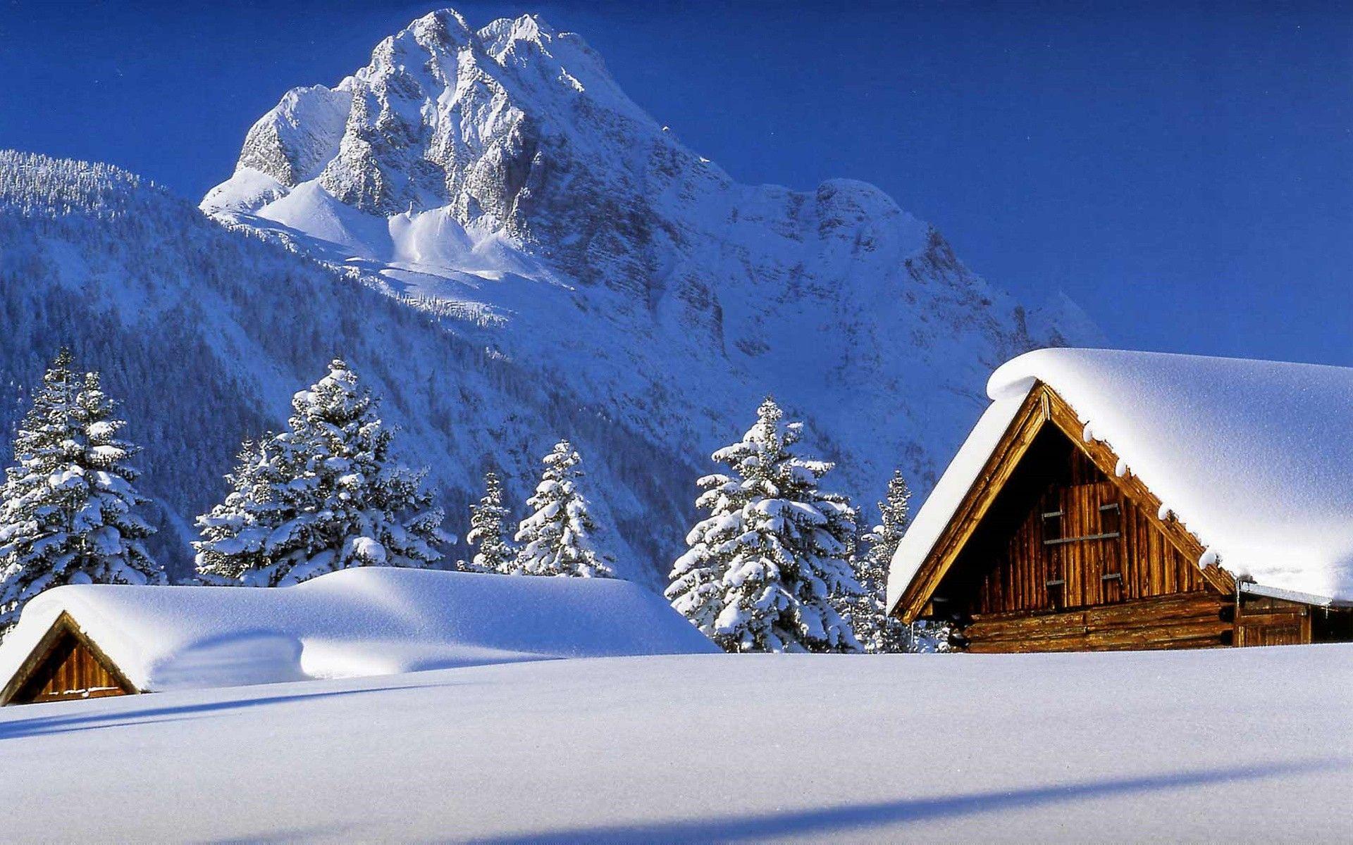 Winter: Mountains Snow Snowy Winter House Nature Wallpaper Apple
