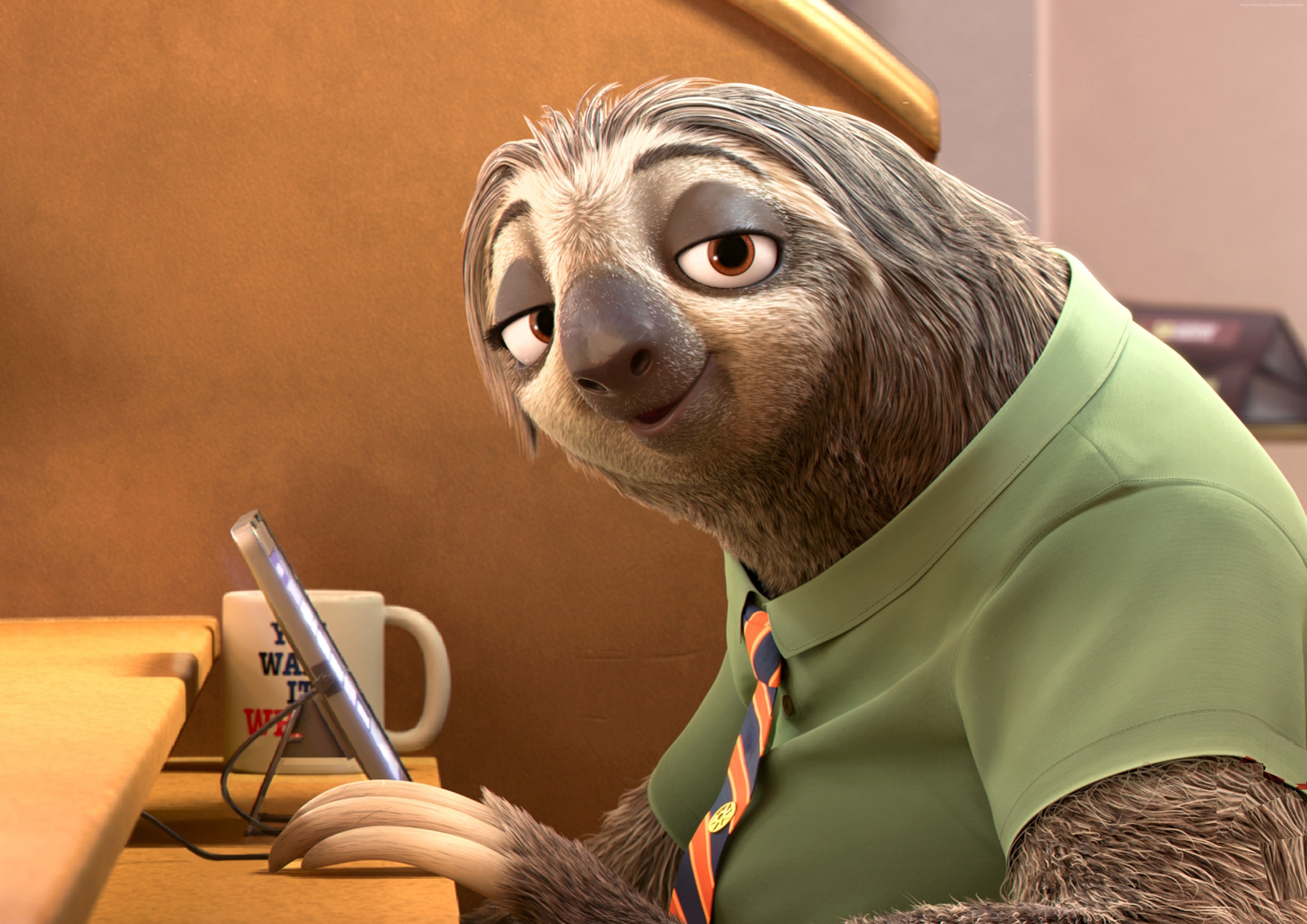 Wallpaper Zootopia, sloth, Best Animation Movies of cartoon