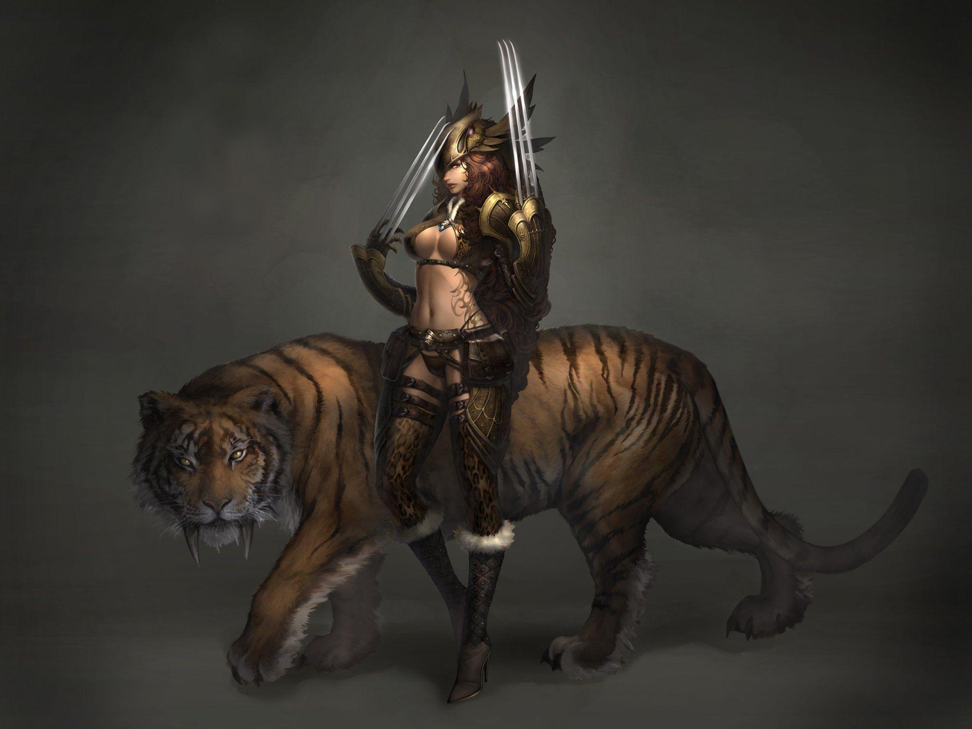 atlantica online girl weapon tiger sabretooth art tattoo HD wallpaper