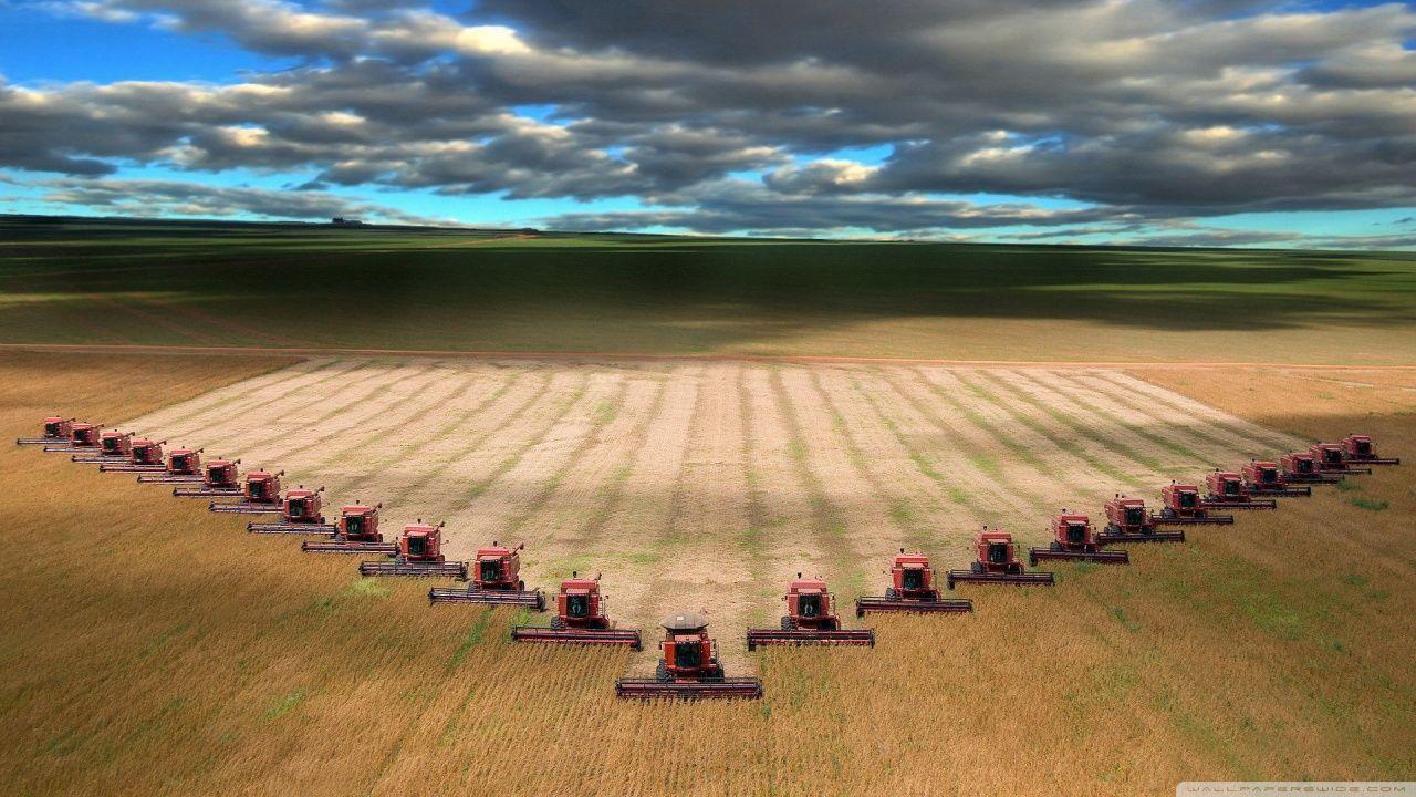 Modern Combines Harvester Working On A Wheat Crop ❤ 4K HD Desktop