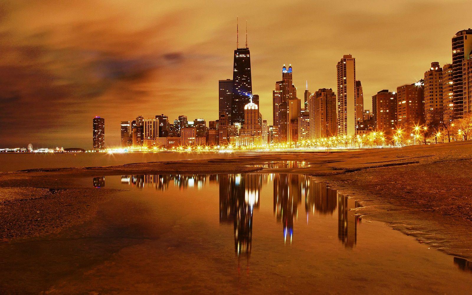 Chicago Illinois Skyline Amazing Beauty At Night USA HD Desktop