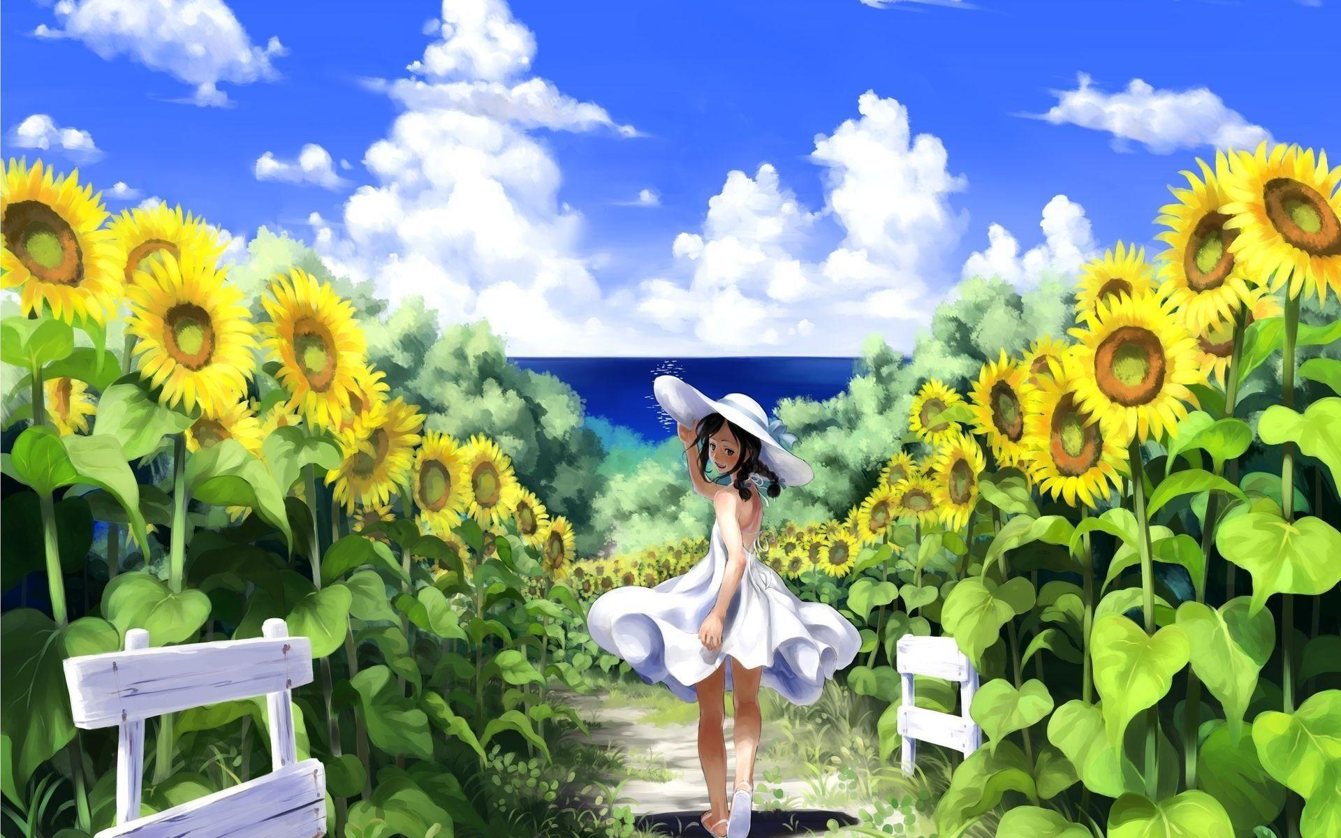 Girl On The Sunflower Field