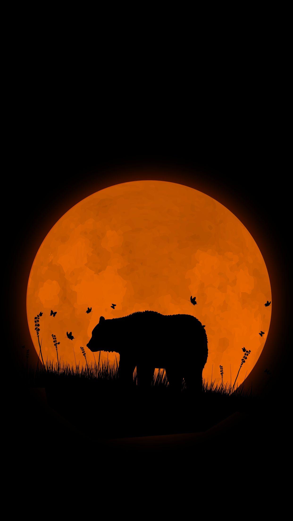 Grizzly Bear Super Moon IPhone Wallpaper