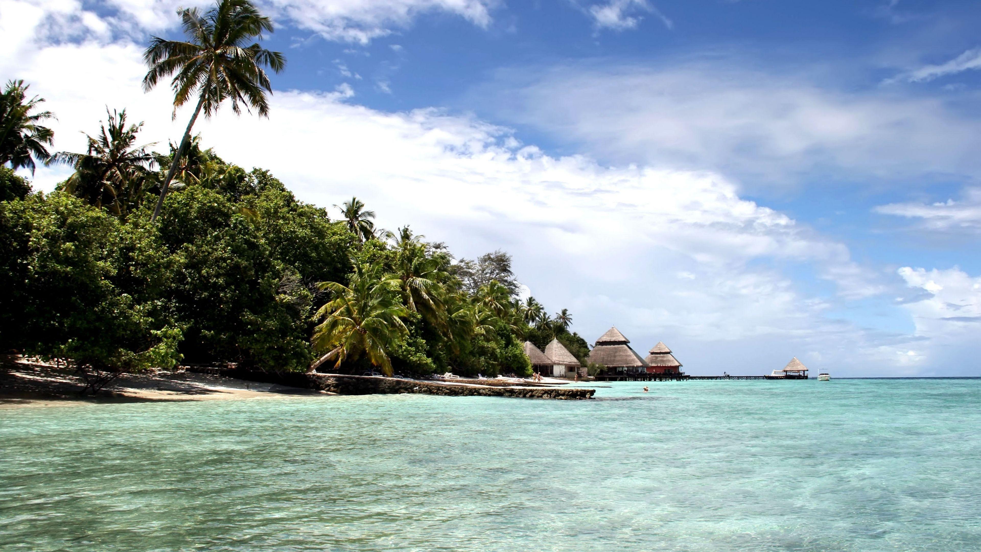 Download Wallpaper 3840x2160 Maldives, Ocean, Gulf, Island, Palm