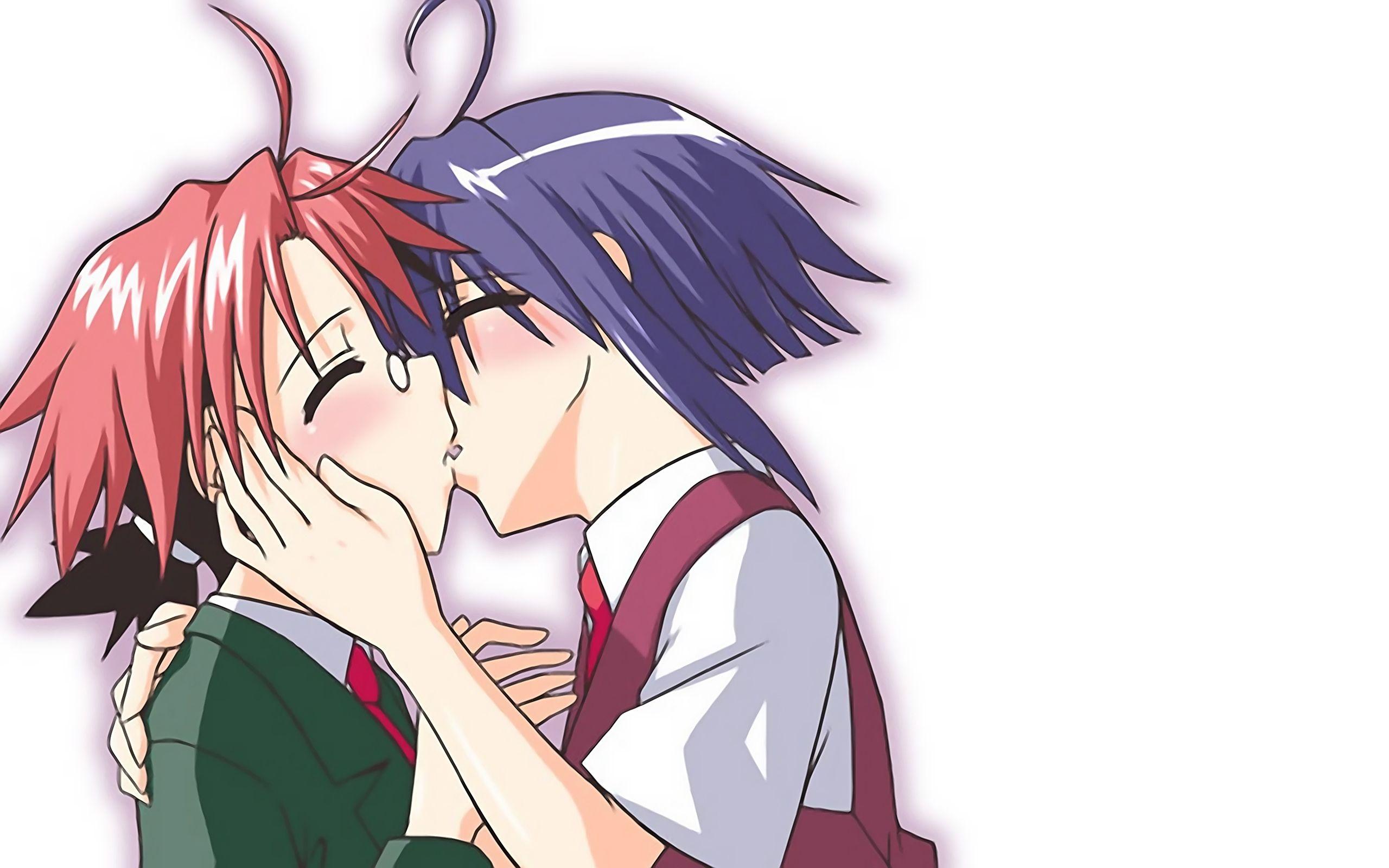 Wallpaper, illustration, anime, cartoon, boy, girl, kiss, tender