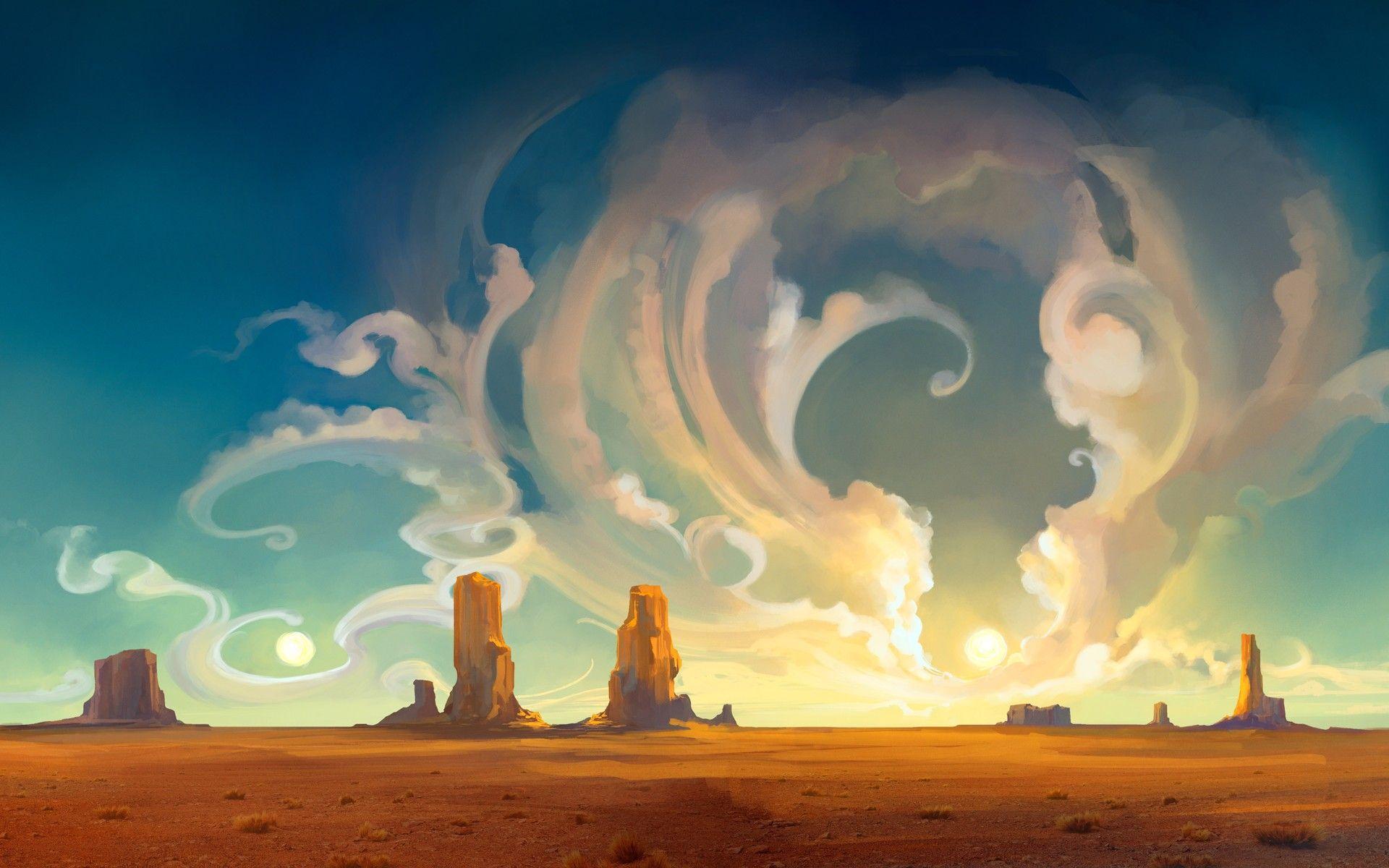 Abstract Desert Rocks Landscape Illustration Desktop Wallpaper
