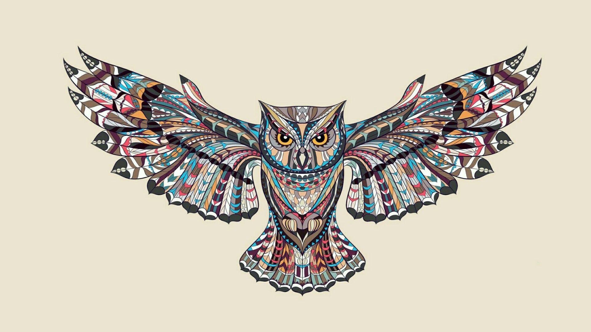 Patterned Flying Owl Drawing Illustration Wallpaper. Wallpaper