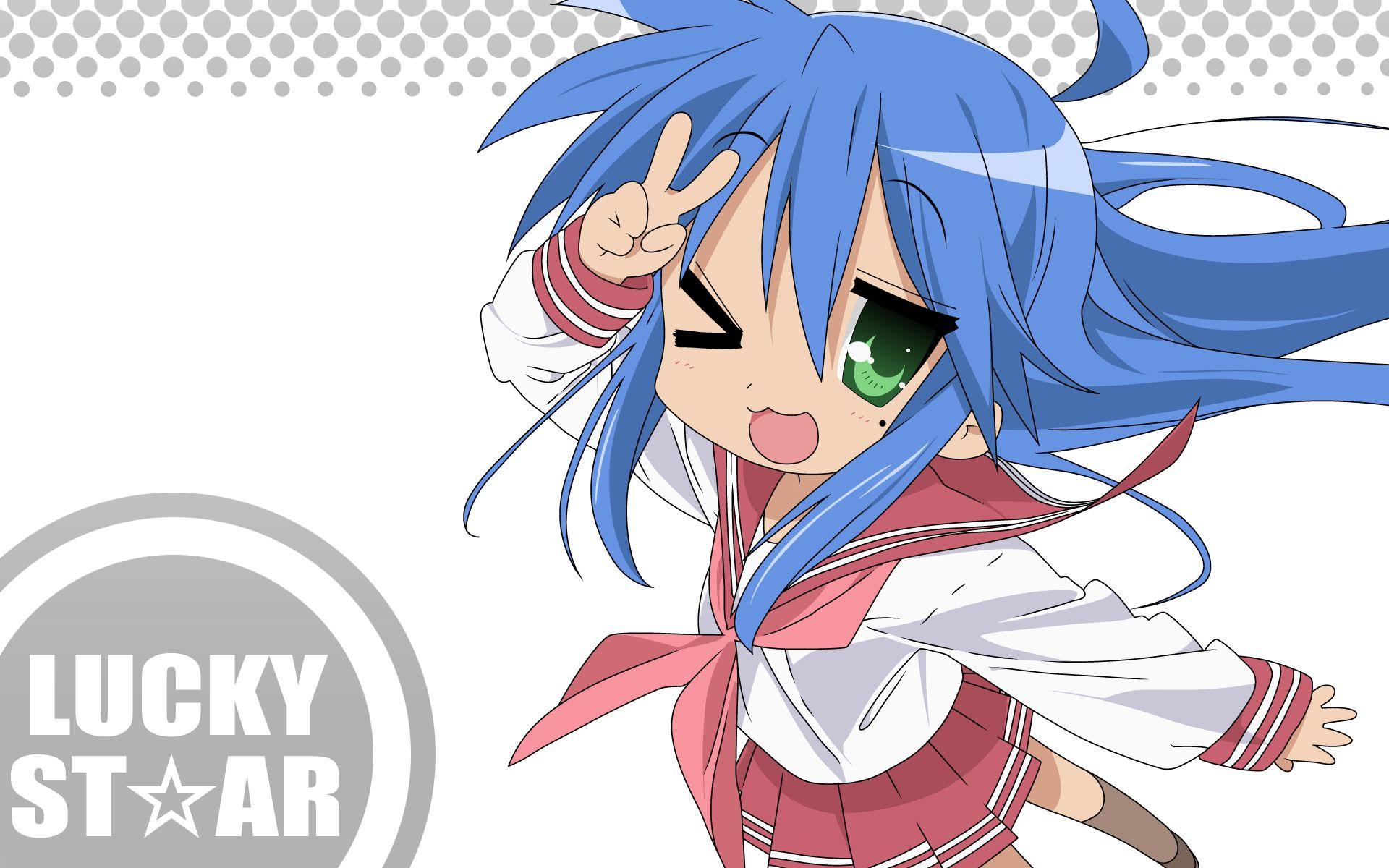 Konachan.com blue hair green eyes izumi konata