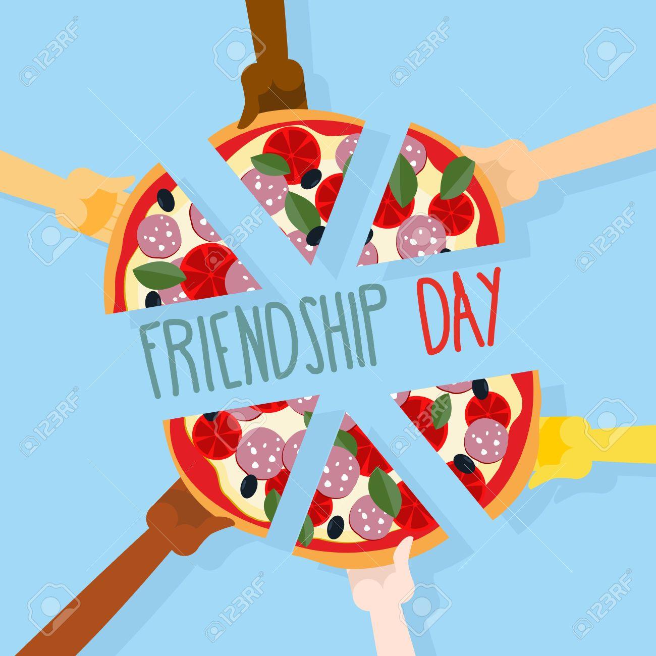 International friendship day. 30 July. Pizza pieces for friends