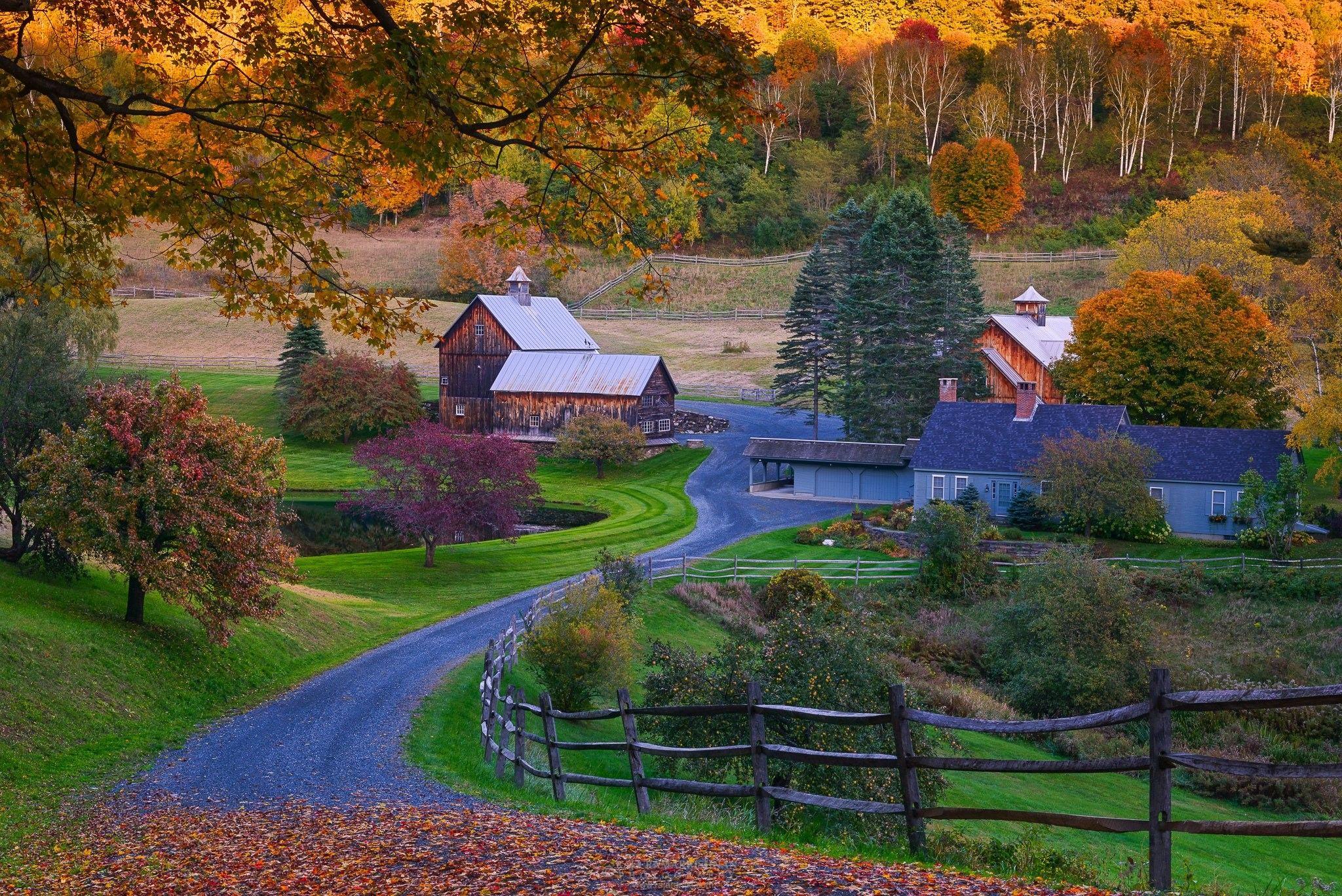 Landscapes: Usa Autumn Nature Roads Vermont Village Wallpaper
