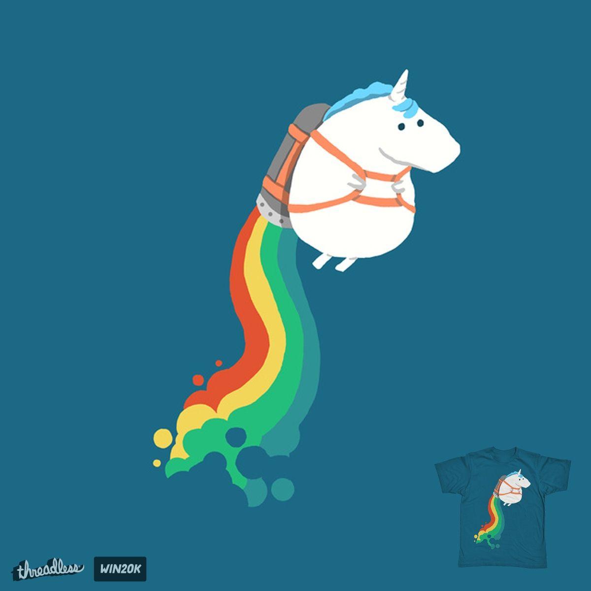Fat unicorn on rainbow jetpack by radiomode on Threadless