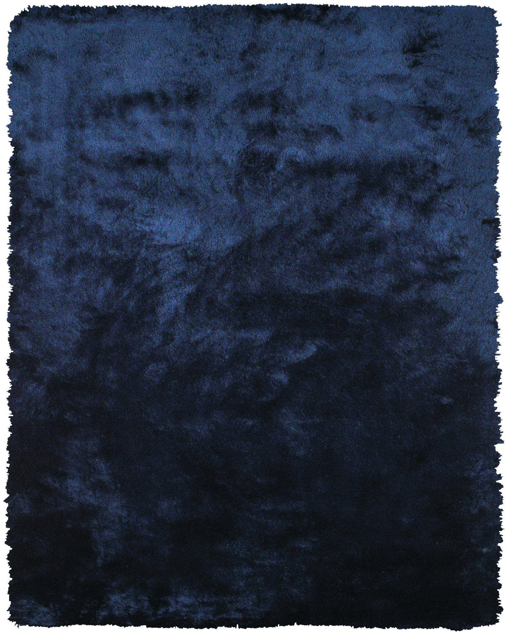 Plush Collection Art Silk Shag Area Rug in Dark Blue