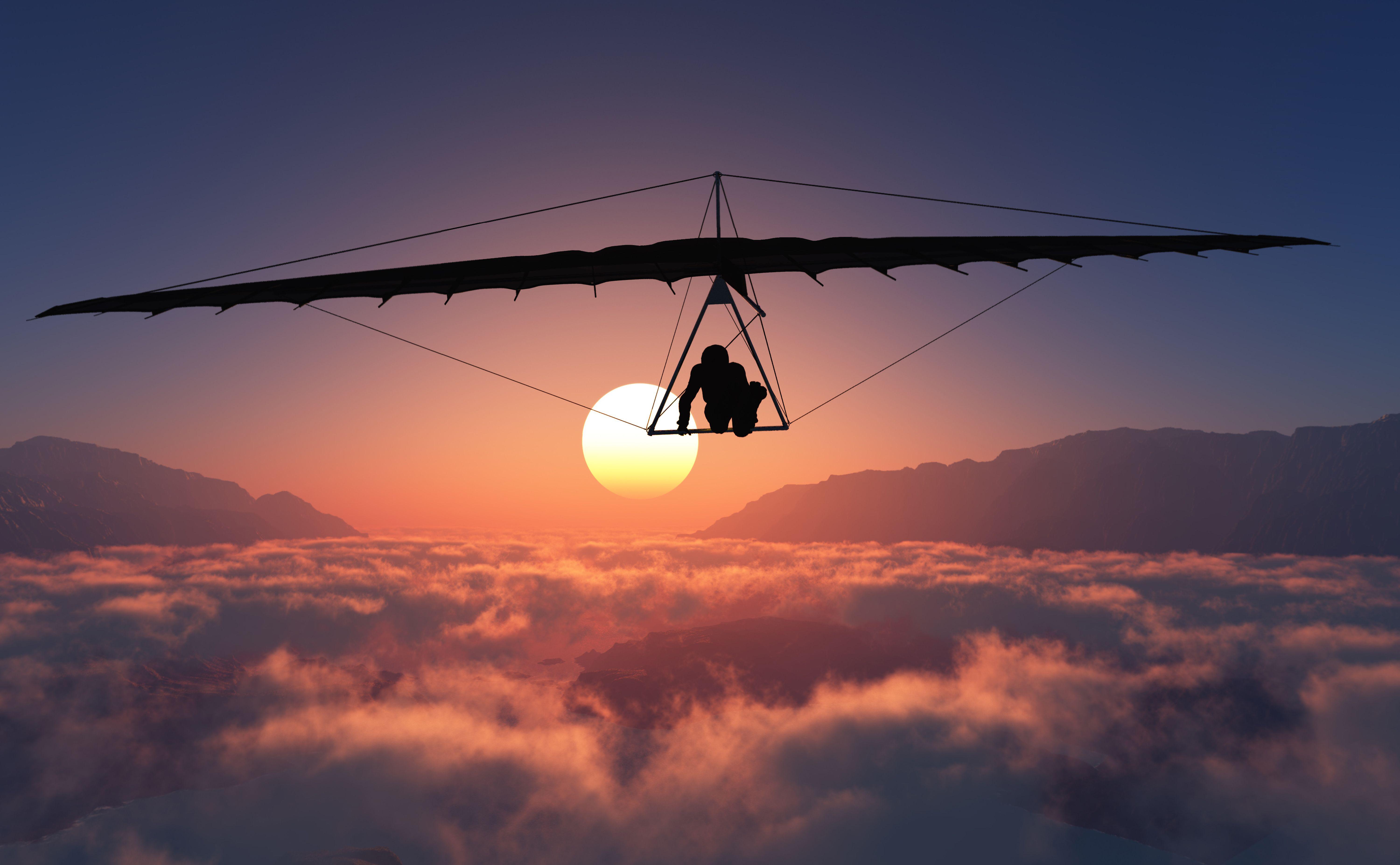Hang gliding Sun Sport Flight Clouds 6000x3707