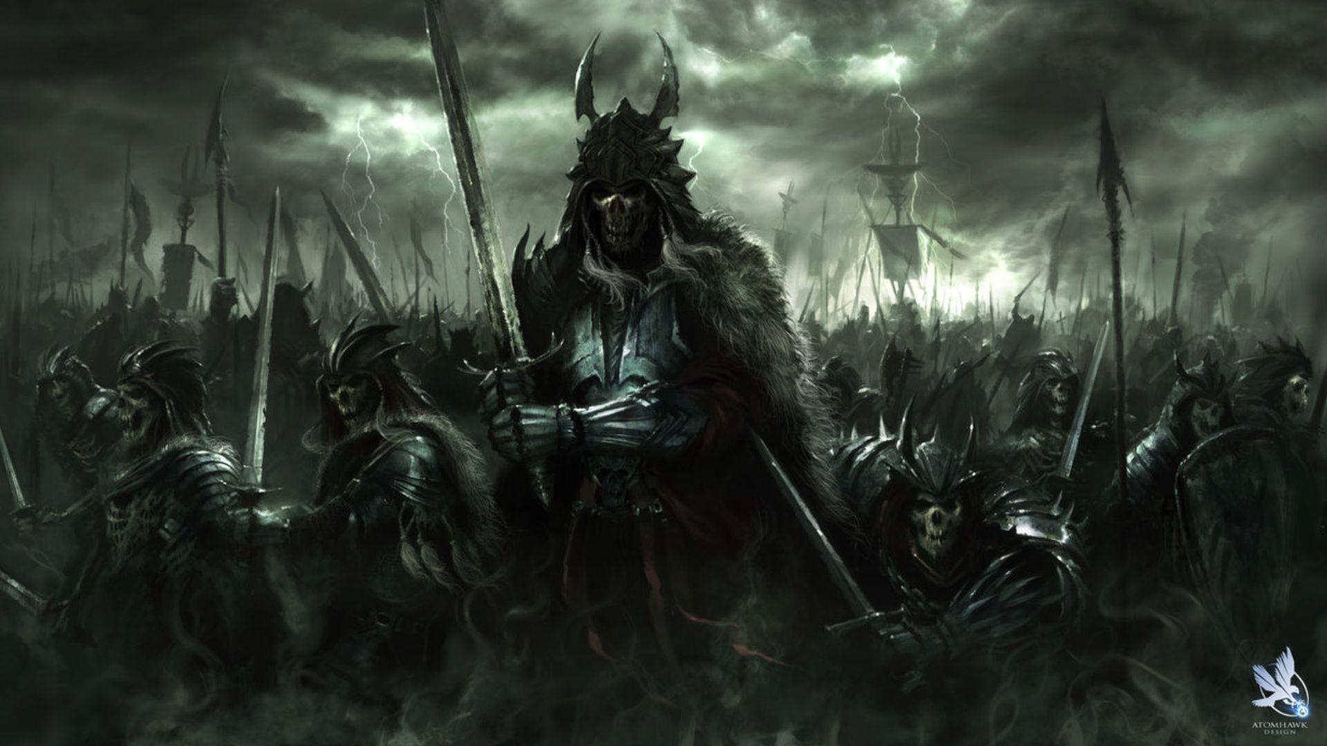 Fantasy art dark horror demon skull warrior wepons army wallpaper