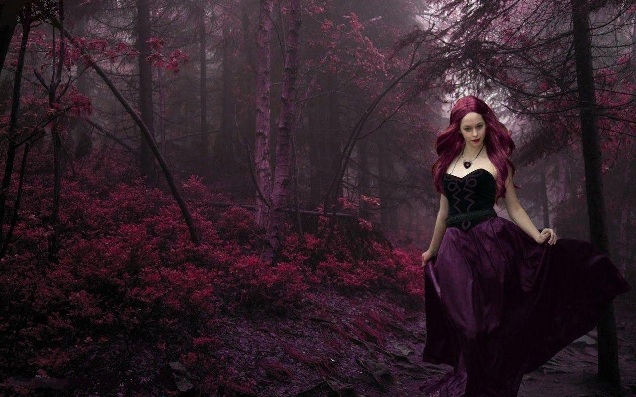 Burgundy Woman in the Forest widescreen wallpapers