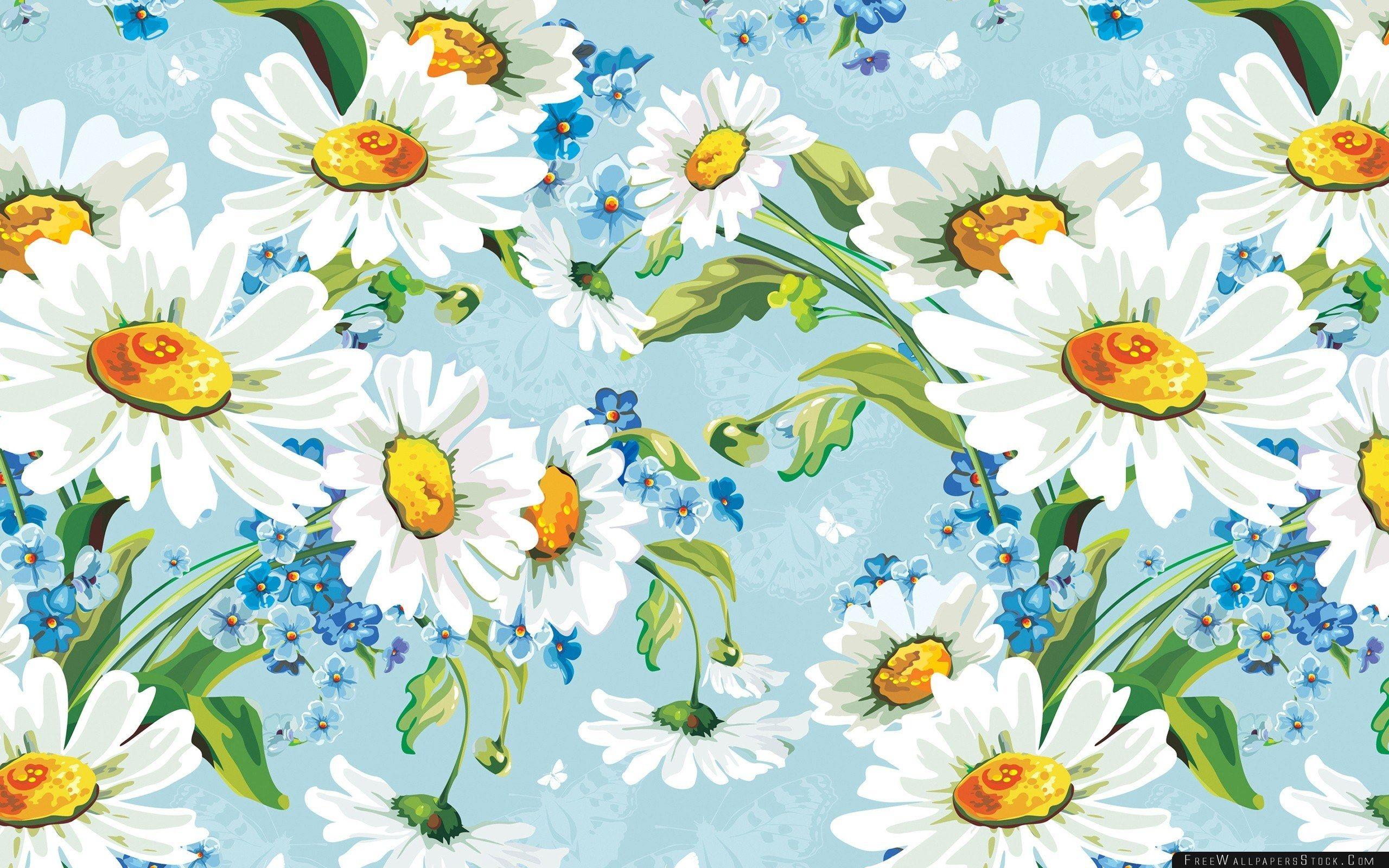 Background Drawing Flowers Daisies Wallpaper Wallpaper Stock