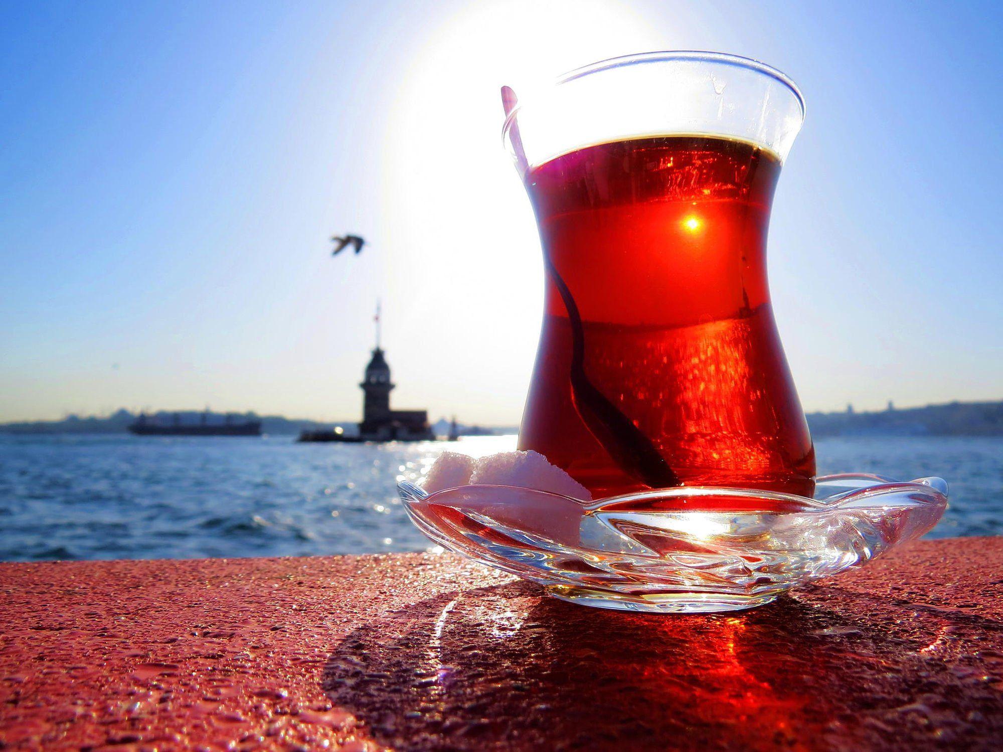 Turkish tea enjoy amazing views of the sea holiday turkey istanbul