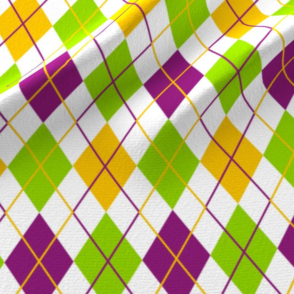 Mardi Gras Fat Tuesday White Argyle fabric