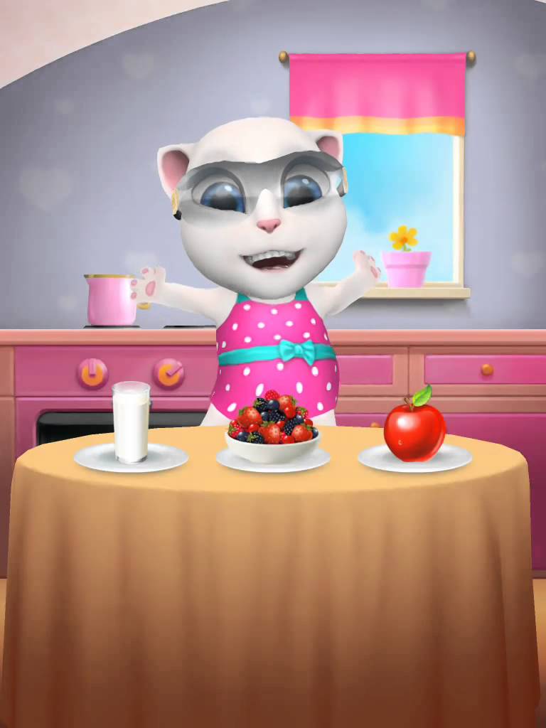My Talking Angela Angela likes her new wallpaper in the kitchen