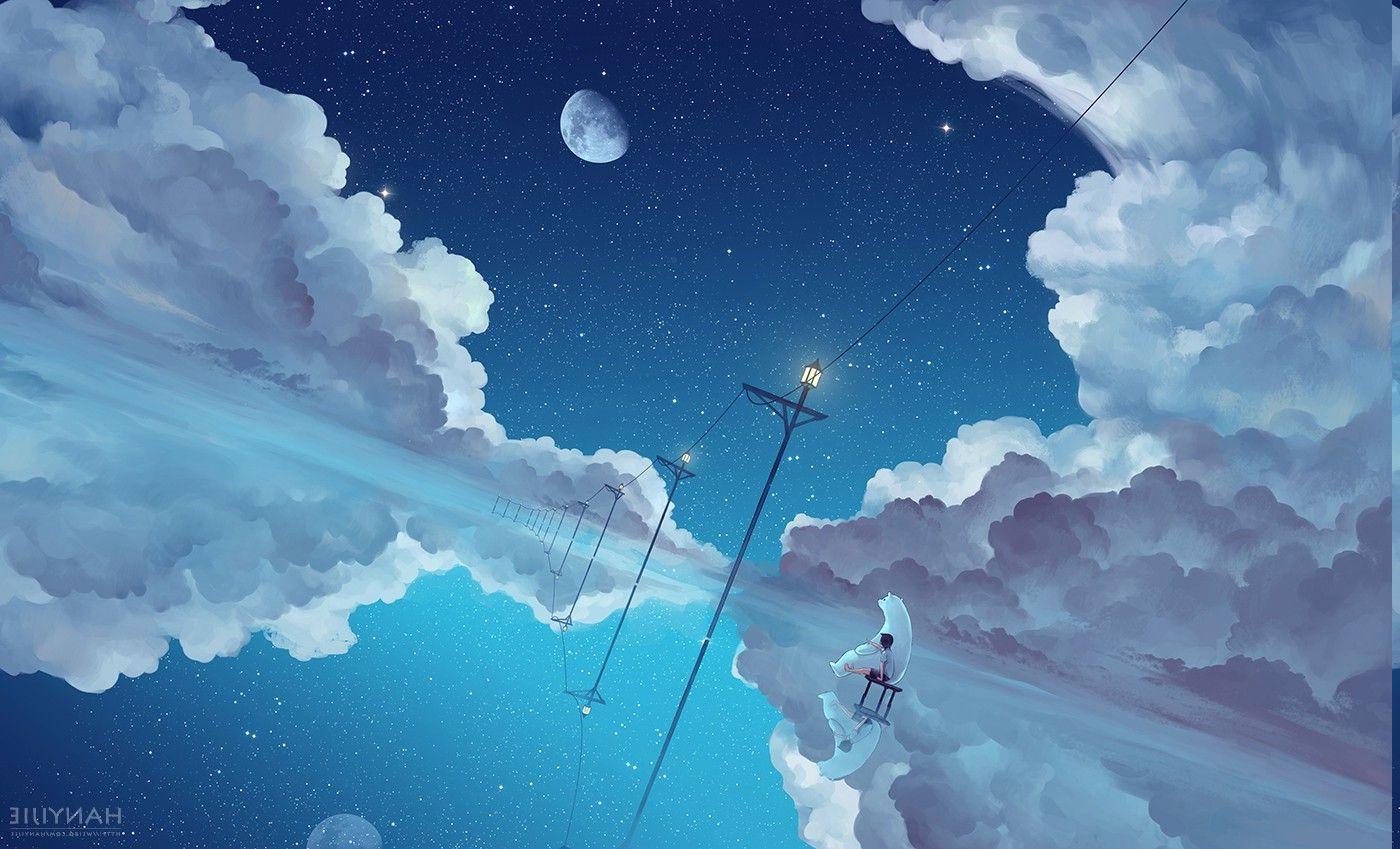 cozy anime clouds background with white and blue color. Generative AI  22805105 Stock Photo at Vecteezy