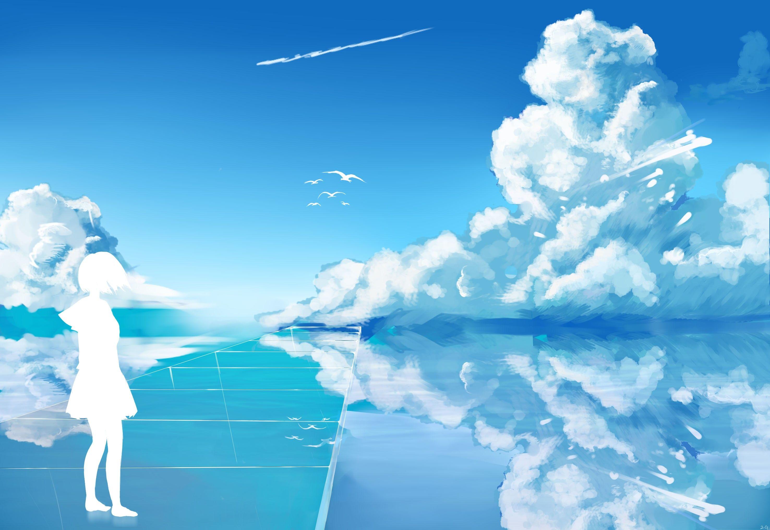 Blue Sky And Girl Anime Scenery Wallpaperx2031