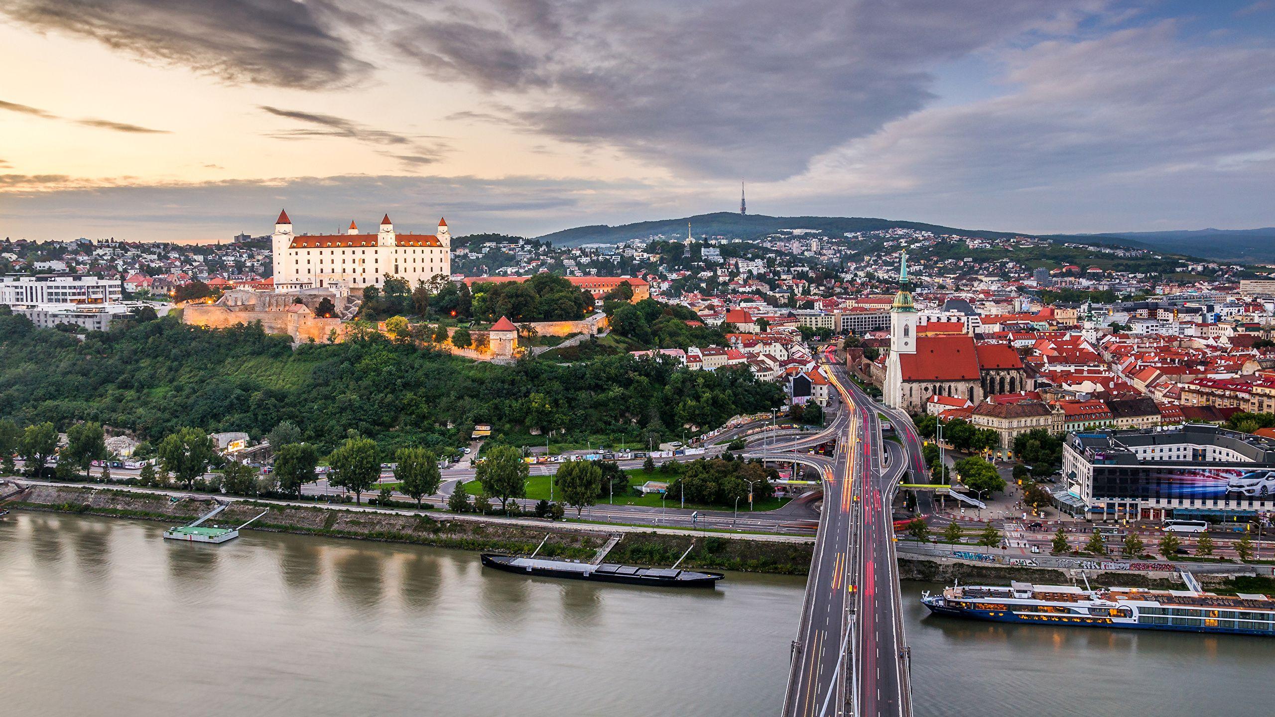 Image Slovakia Bratislava Bridges Rivers Cities Building 2560x1440