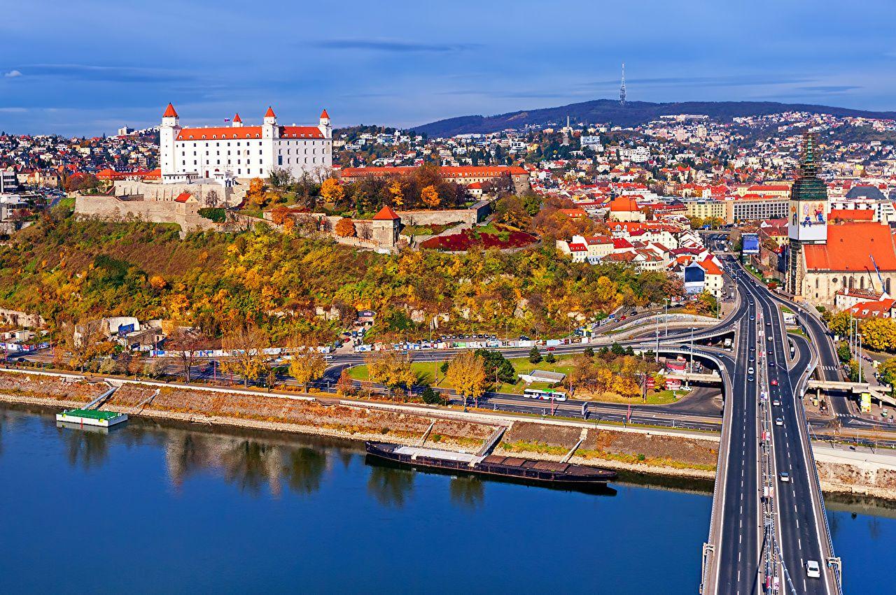 Photos Slovakia Bratislava Autumn Bridges Roads Rivers Cities