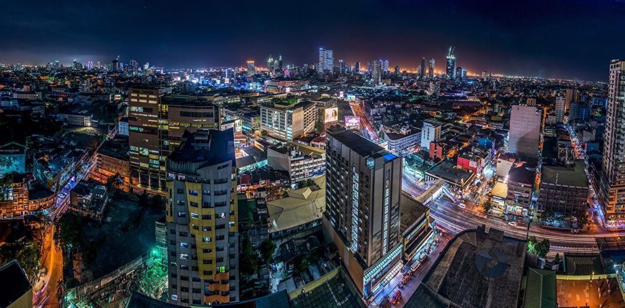 Wallpaper Philippines Megalopolis Manila From above night time