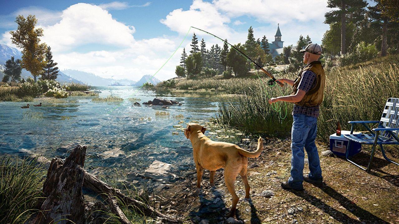 Wallpaper Far Cry 5 Dogs Men Fishing Games Rivers