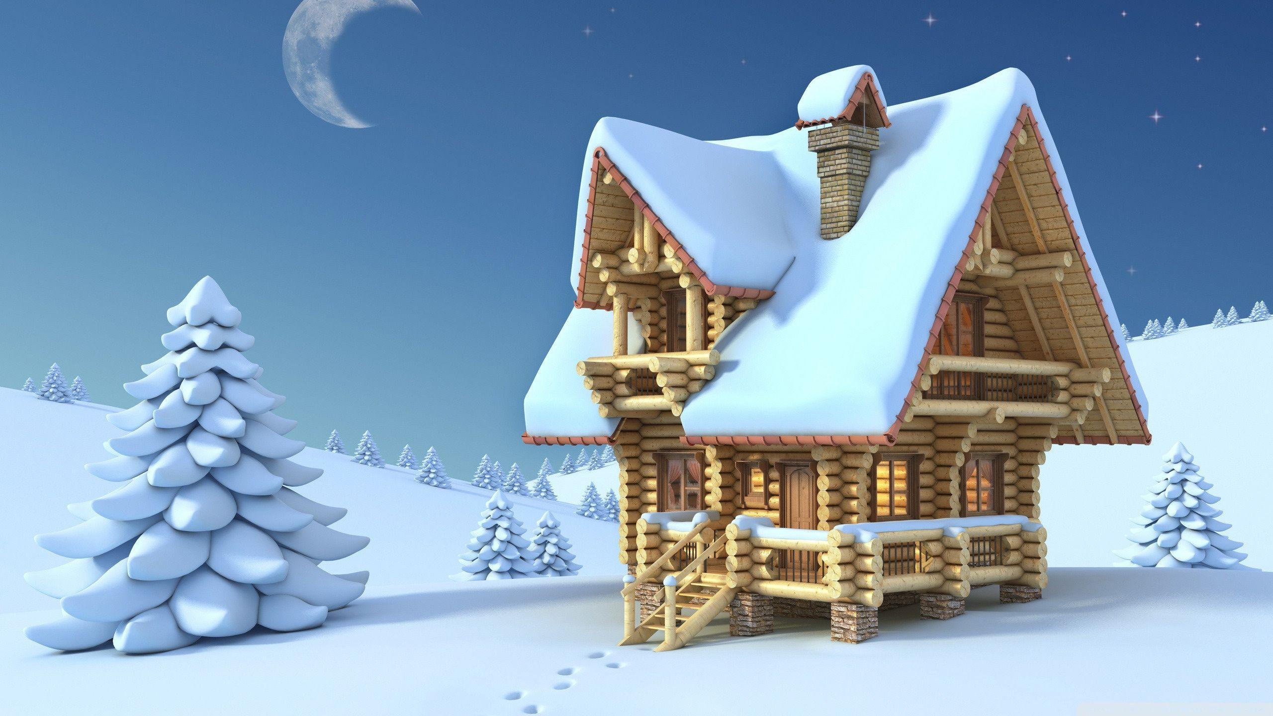 Wooden Chalet Winter 3D ❤ 4K HD Desktop Wallpaper for 4K Ultra HD