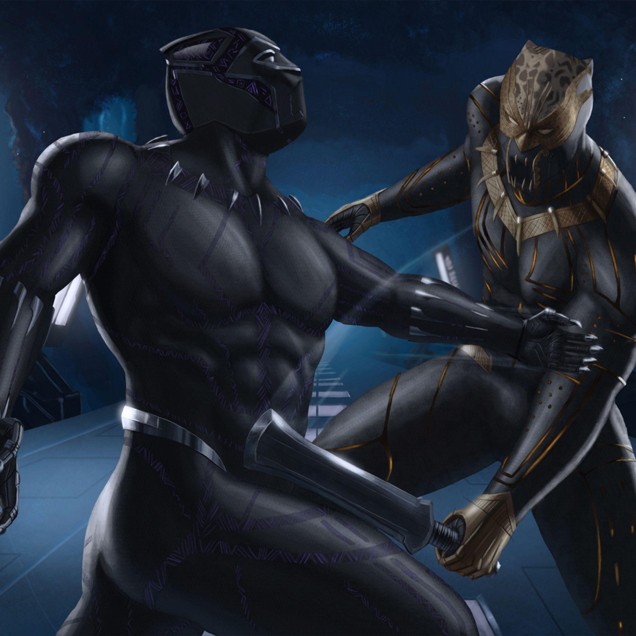 2048x2048 Black Panther And Erik Killmonger Artwork Ipad Air HD 4k.